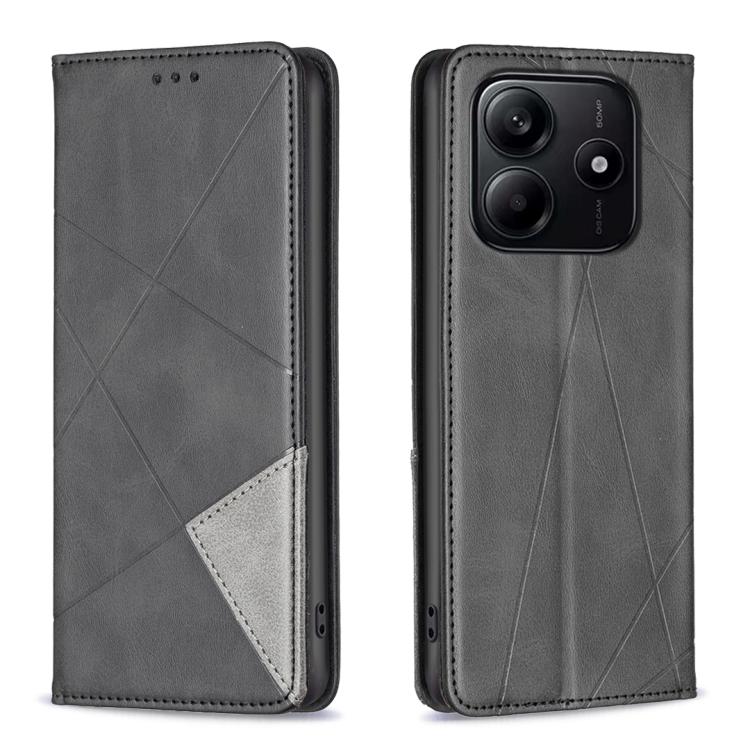 Xiaomi Redmi Note 14 4G Rhombus Texture Magnetic Leather Phone Case Cover (Black)