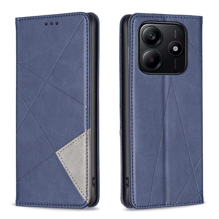 Xiaomi Redmi Note 14 4G Rhombus Texture Magnetic Leather Phone Case Cover (Blue)