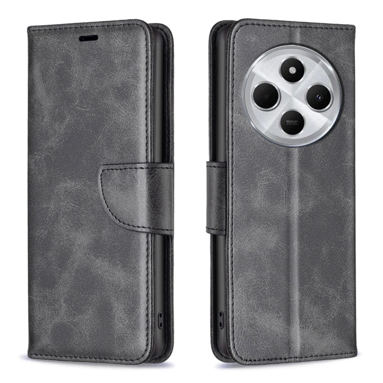 Xiaomi Redmi 14C 4G Lambskin Texture Pure Color Flip Leather Phone Case Cover (Black)