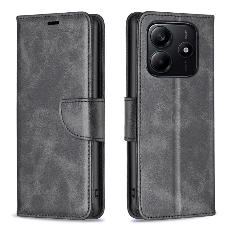 Xiaomi Redmi Note 14 5G Lambskin Texture Pure Color Flip Leather Phone Case Cover (Black)