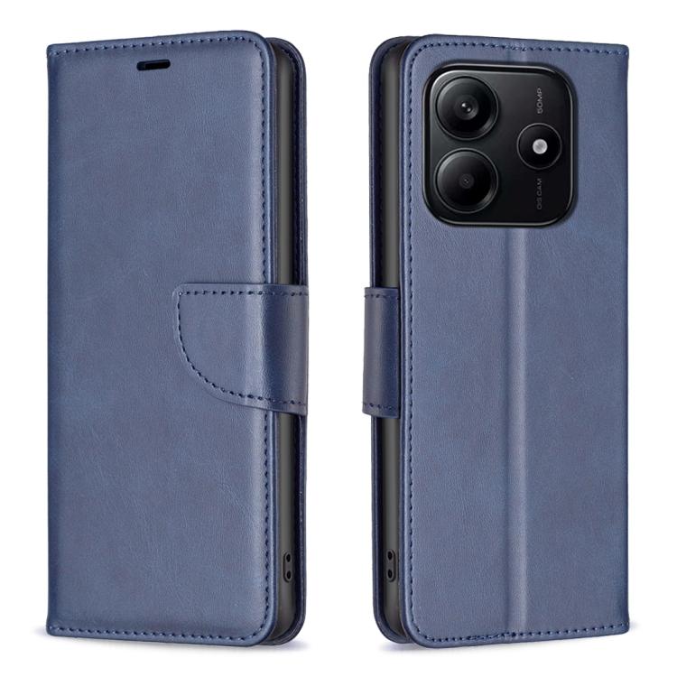 Xiaomi Redmi Note 14 4G Lambskin Texture Pure Color Flip Leather Phone Case Cover (Blue)