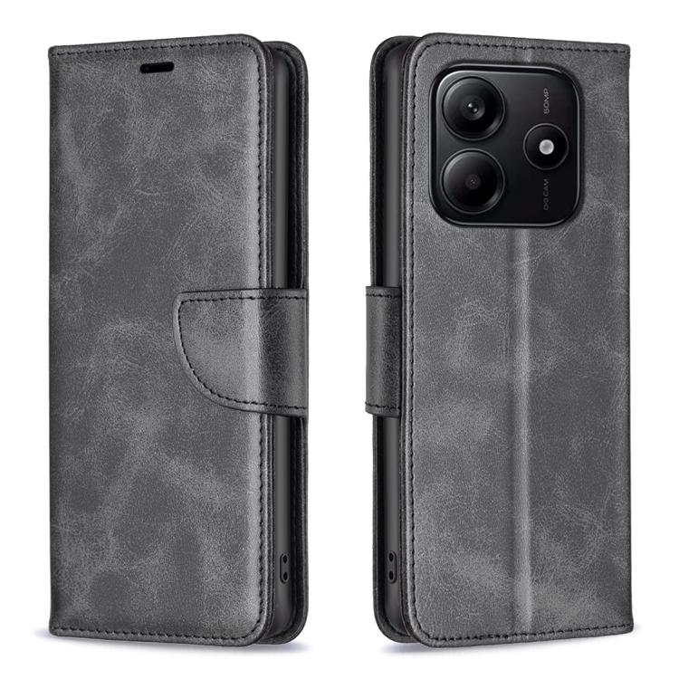 Xiaomi Redmi Note 14 4G Lambskin Texture Pure Color Flip Leather Phone Case Cover (Black)