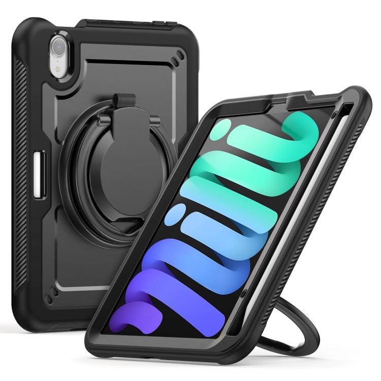 Apple iPad mini 2024 / mini 6 Honeycomb Hybrid Tablet Case Cover with Handle Holder & Strap (Black)