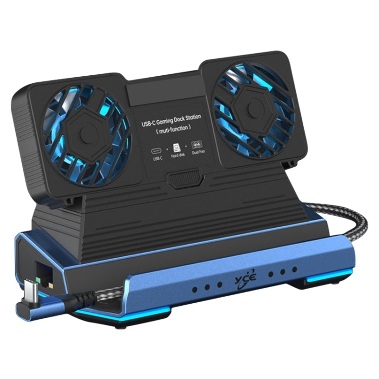 9 in 1 USB-C Gaming Dock Station with Detachable Fan (Blue Black)