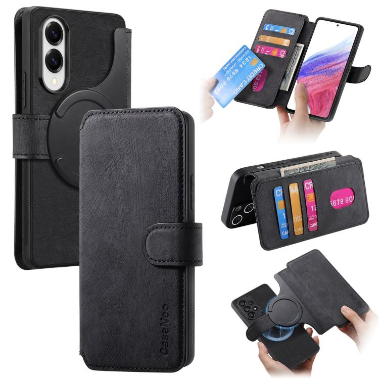Samsung Galaxy S25 Edge 5G Neo MagSafe RFID Anti-theft Retro Leather Phone Case Cover - Black
