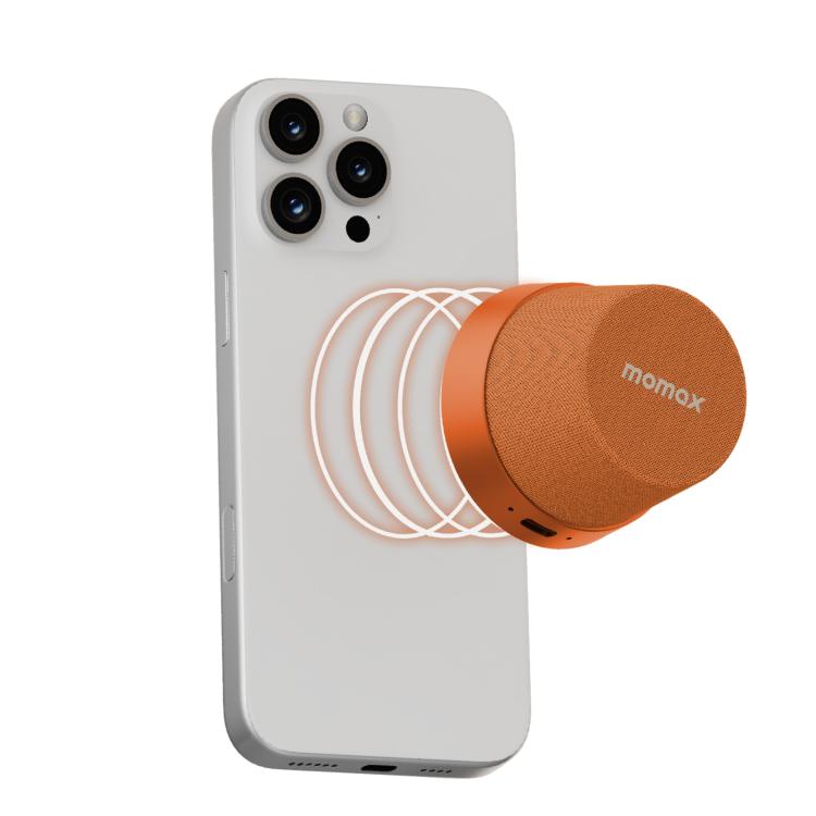 Momax 1-Vibe Go - Orange, Magnetic Portable Bluetooth Speaker - Mini Waterproof Shower Speaker with Bass, 12H Playtime, Outdoor Speaker True Wireless Stereo Pairing for Golf, Beach, Home, Travel, Gift Ideas
