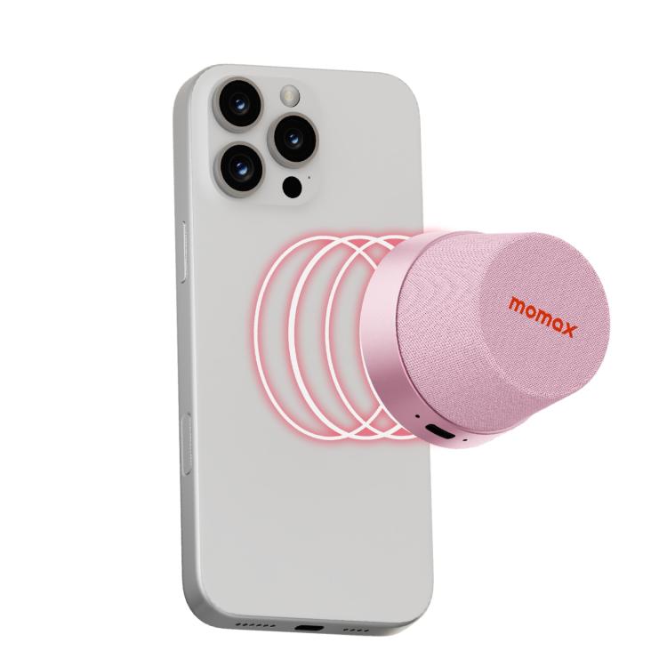 Momax 1-Vibe Go - Pink, Magnetic Portable Bluetooth Speaker - Mini Waterproof Shower Speaker with Bass, 12H Playtime, Outdoor Speaker True Wireless Stereo Pairing for Golf, Beach, Home, Travel, Gift Ideas