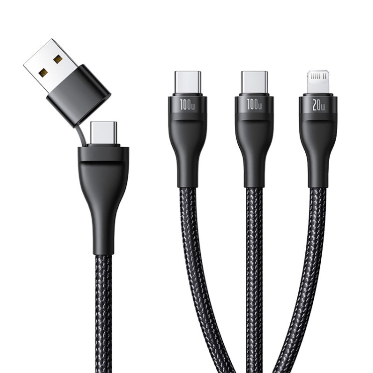 Baseus Flash Series 3 100W Fast Charging Data Cable - 1.5m, 2 to 3 USB & Type-C to 8 Pin & Dual Type-C (Black)