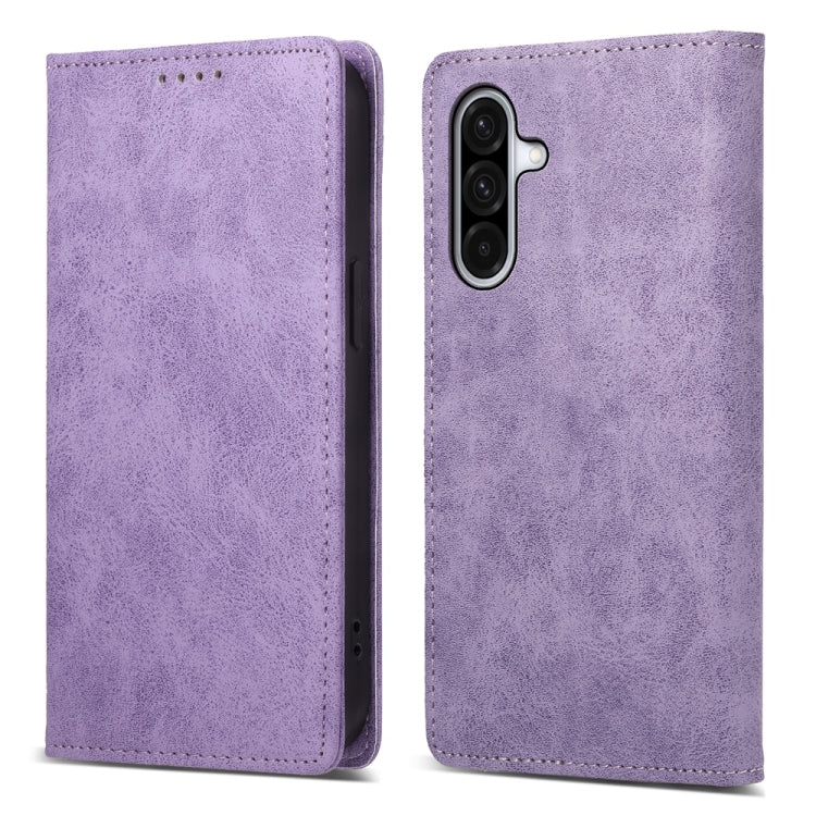 Samsung Galaxy A26 5G Business Solid Color Magnetic RFID Leather Phone Case Cover (Purple)