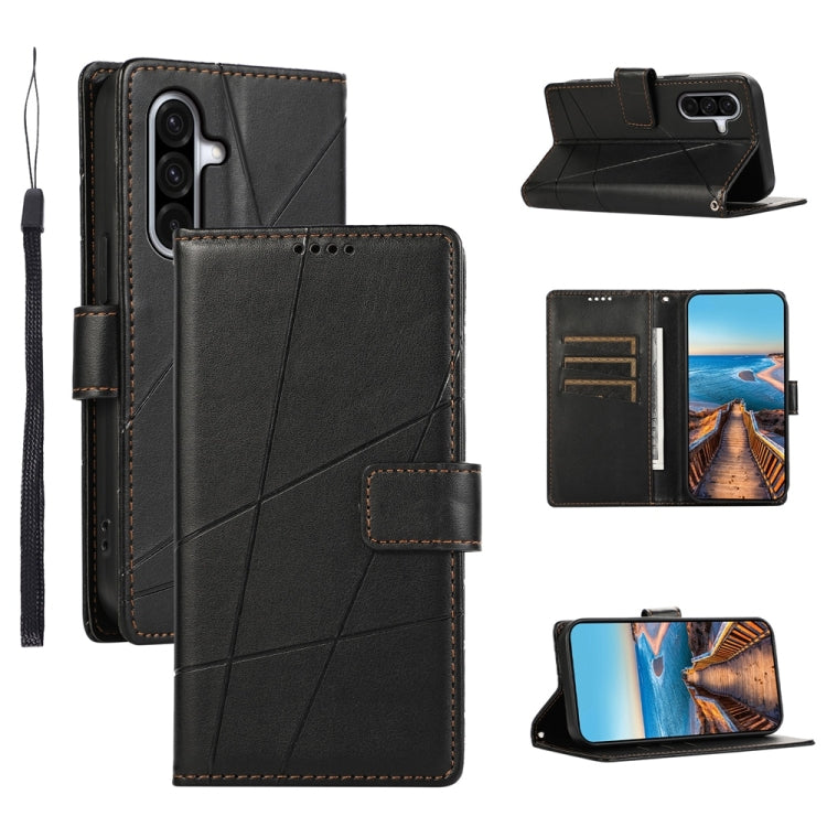 Samsung Galaxy A26 5G PU Genuine Leather Texture Embossed Line Phone Case Cover (Black)