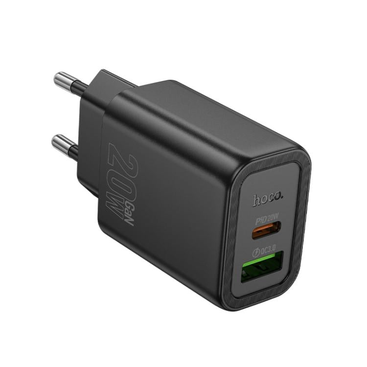 hoco PD20W+QC3.0 Dual Port Charger, Specification:EU Plug (Black)