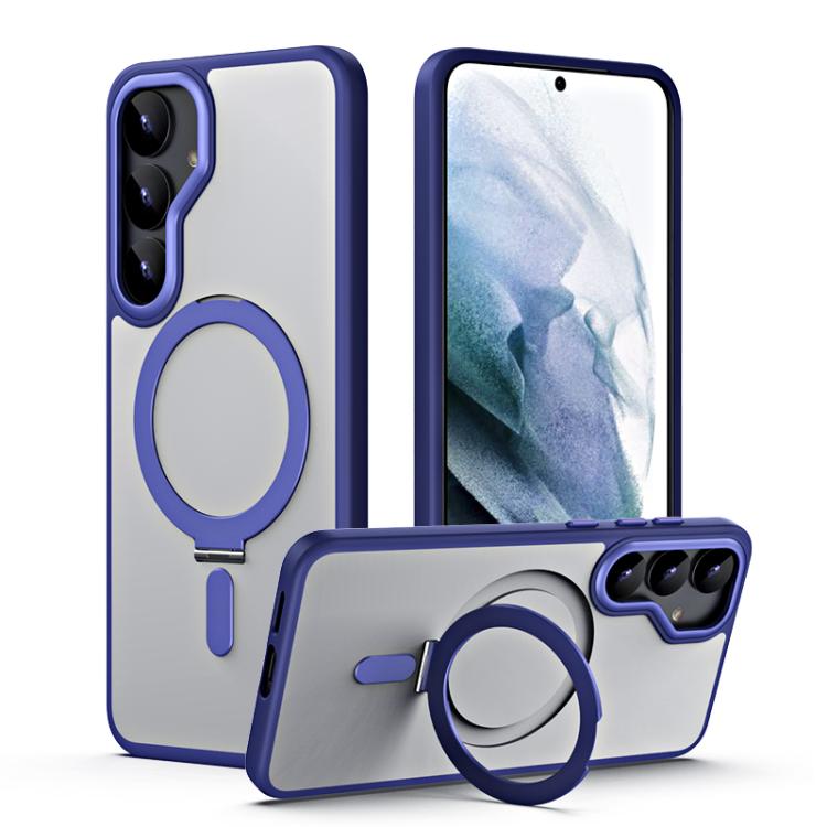 Samsung Galaxy S25+ 5G MagSafe Airbag Shockproof Frosted Phone Case Cover with Fold Holder (Blue)