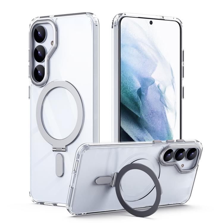 Samsung Galaxy S25+ 5G MagSafe Airbag Shockproof Frosted Phone Case Cover with Fold Holder (Silver)