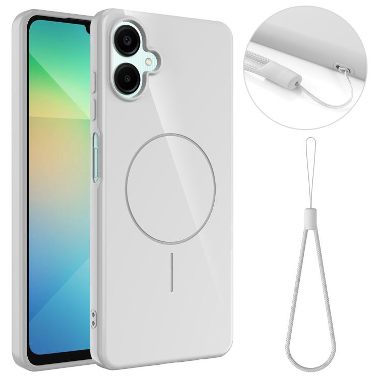 Samsung Galaxy A06 4G / 5G Glossy TPU Shockproof MagSafe Phone Case Cover with Lanyard - White
