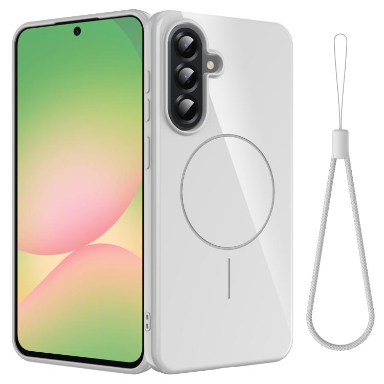 Samsung Galaxy A36 5G Glossy TPU Shockproof MagSafe Phone Case Cover with Lanyard - White