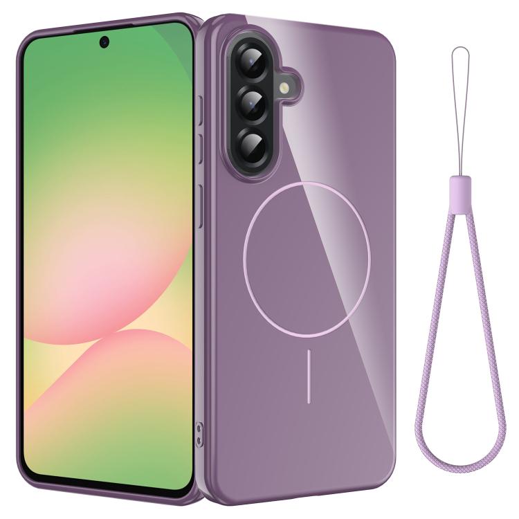 Samsung Galaxy A56 5G Glossy TPU Shockproof MagSafe Phone Case with Lanyard - Purple