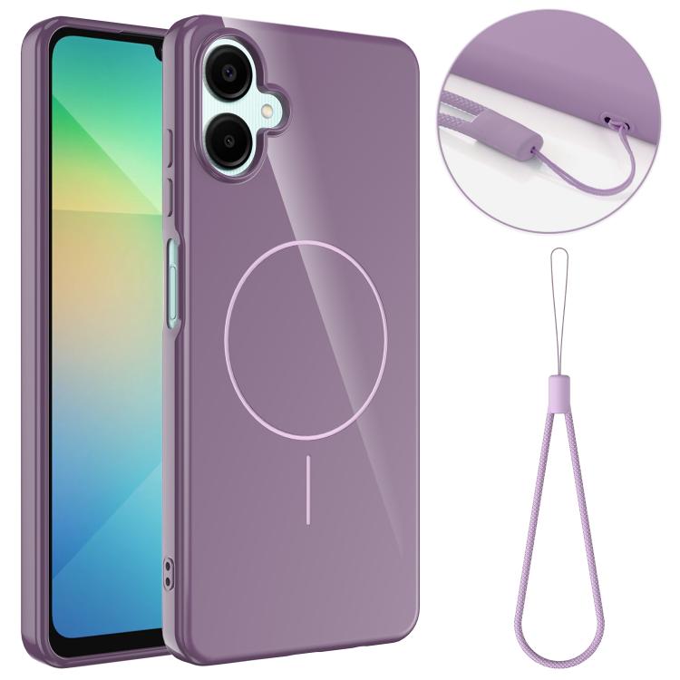 Samsung Galaxy A07 4G Glossy TPU Shockproof MagSafe Phone Case Cover with Lanyard - Purple