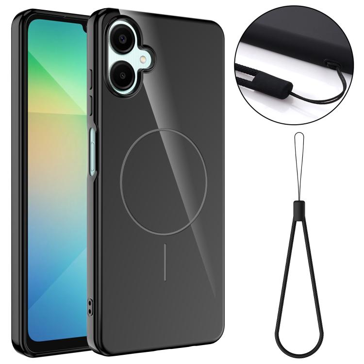 Samsung Galaxy A07 4G Glossy TPU Shockproof MagSafe Phone Case Cover with Lanyard - Black