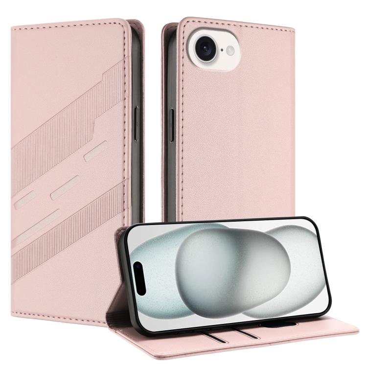 Apple iPhone 16e Embossed Multi-functional Wallet Retro Leather Phone Case Cover - Pink