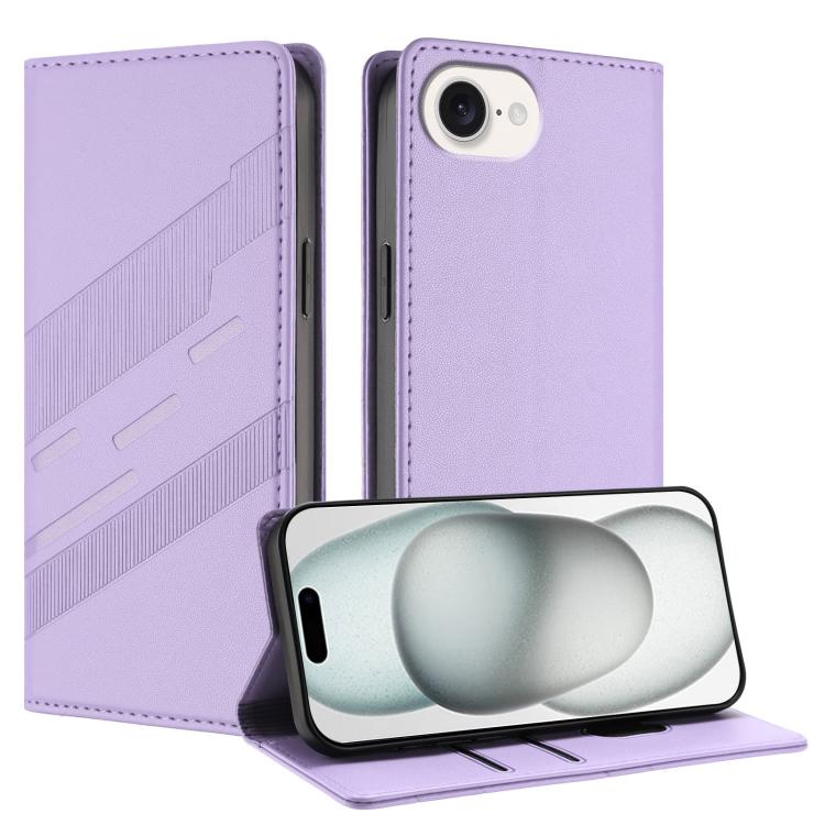 Apple iPhone 16e Embossed Multi-functional Wallet Retro Leather Phone Case Cover - Light Purple