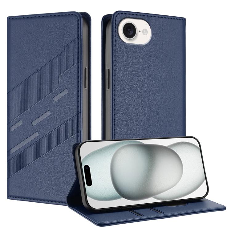 Apple iPhone 16e Embossed Multi-functional Wallet Retro Leather Phone Case Cover - Dark Blue