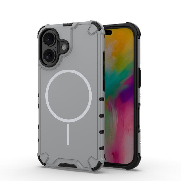 Apple iPhone 16 Grating Solid Color MagSafe Magnetic Phone Case Cover - Light Grey