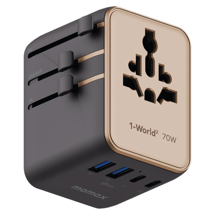 MOMAX 1-World2 70W Dual AC Mini GaN Global Travel Fast Charging Socket - Desert Gold