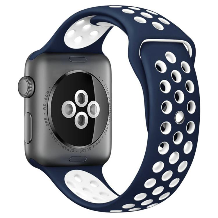 Apple Watch 42mm / 41mm / 40mm / 38mm xDfind Two Color Silicone Sports Watch Band (Dark Blue White)