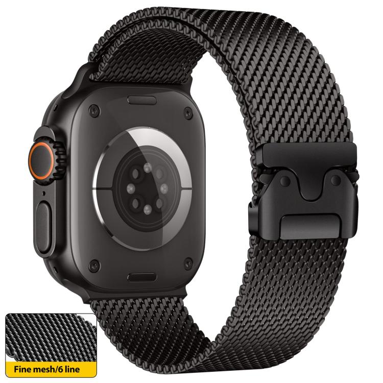 Apple Watch 46mm / 49mm / 45mm / 44mm xDfind Umbrella Buckle Fine Mesh Milanese Stainless Steel Watch Band (Black)