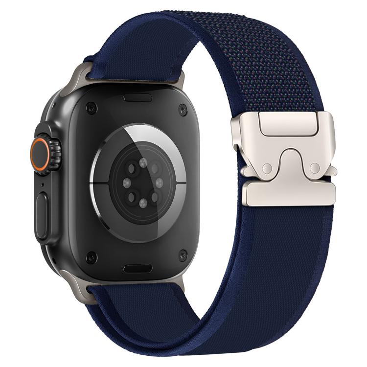 Apple Watch 46mm/49mm/45mm/44mm xDfind Titanium Buckle Snap Button Loop Nylon Watch Band - Navy Blue