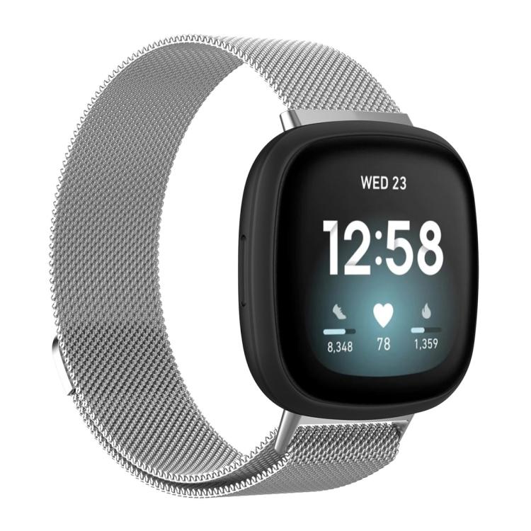 Fitbit Versa 4 / 3 / Sense 2 / Sense xDfind Milanese Magnetic Metal Watch Band, Size: L (Silver)