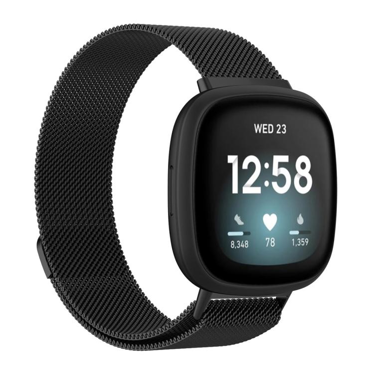 Fitbit Versa 4 / 3 / Sense 2 / Sense xDfind Milanese Magnetic Metal Watch Band, Size: S (Black)