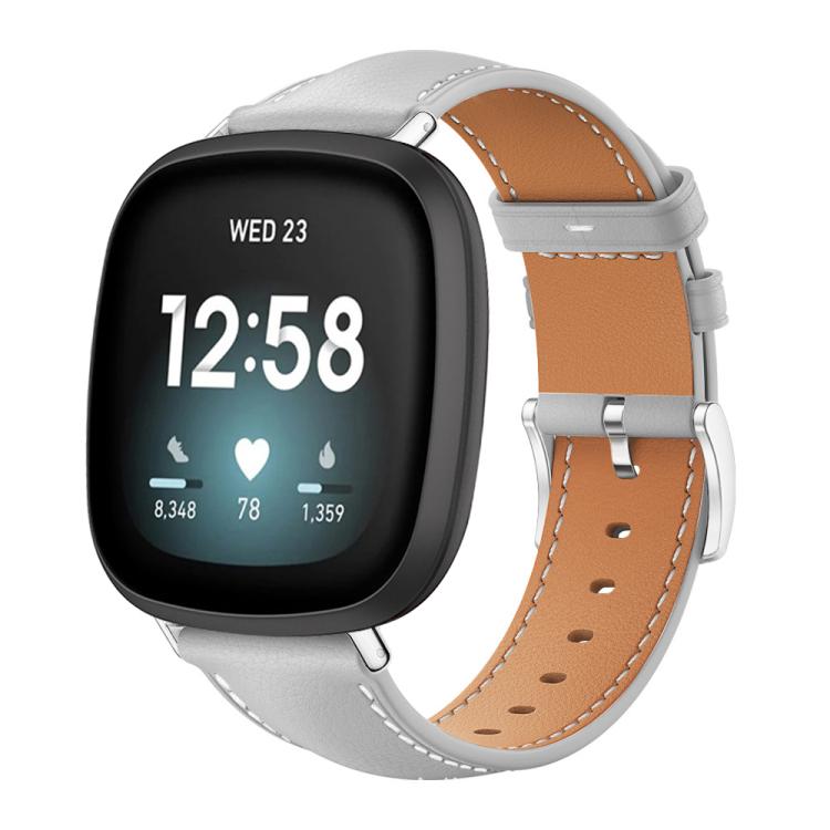 Grey Leather Watch Band for Fitbit Versa 4, Versa 3, Sense 2, Sense 1 - 20mm Fine Grain