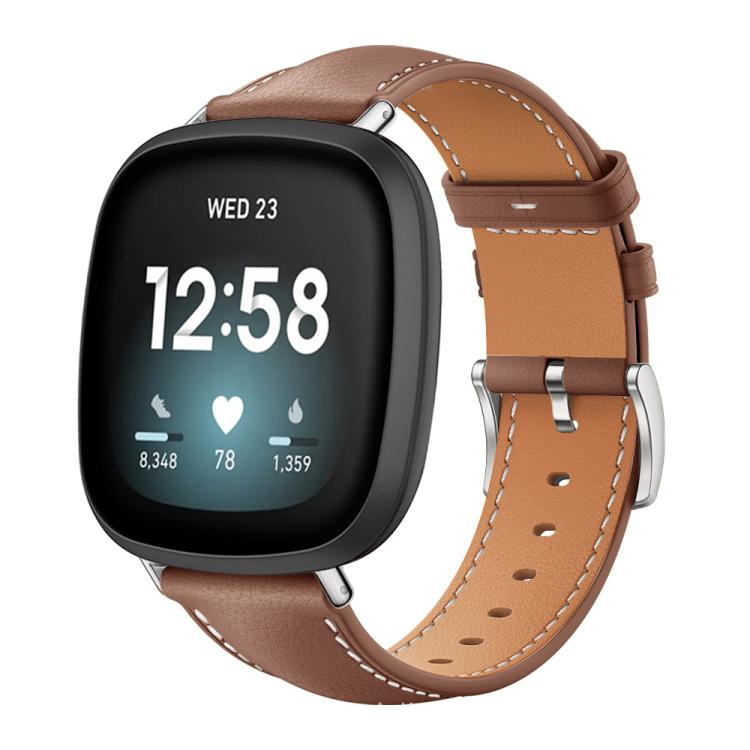 Coffee Leather Watch Band for Fitbit Versa 4 / 3 / Sense 2 / 1