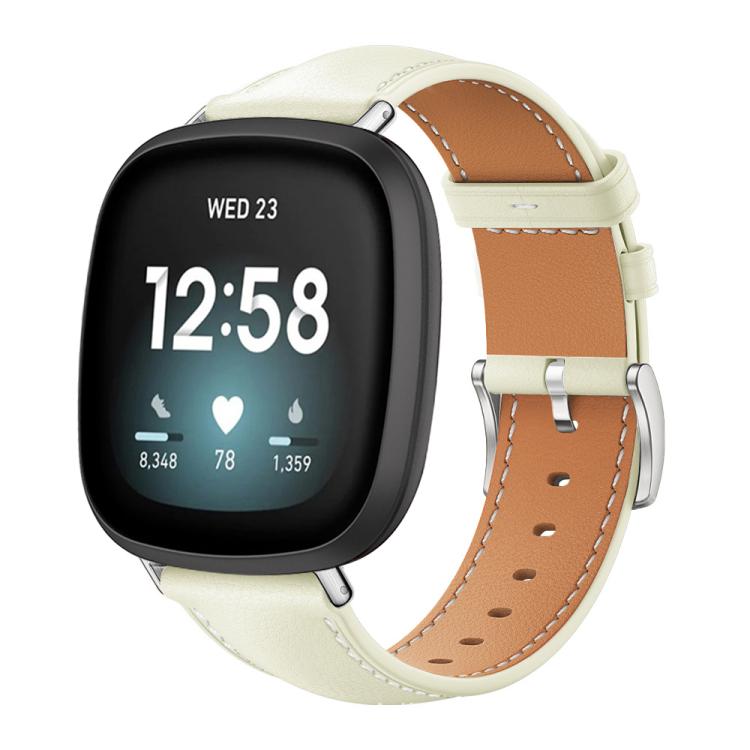 Fitbit Versa 4 / 3 / Sense 2 / Sense 1 Fine Grain Leather Watch Band - Creamy White