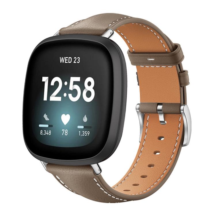 Fitbit Versa 4 / 3 / Sense 2 / 1 20mm Fine Grain Leather Watch Band - Light Grey