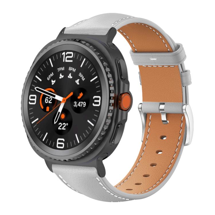 Samsung Galaxy Watch8 20mm Leather Band - Black Shark Fine Grain (Grey)