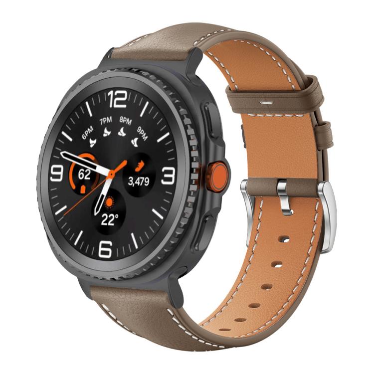 Samsung Galaxy Watch8 20mm Black Shark Fine Grain Leather Watch Band - Light Grey