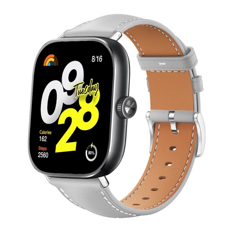 Grey Fine Grain Leather Watch Band for Xiaomi Smart Band 9 Pro and Redmi Watch 5