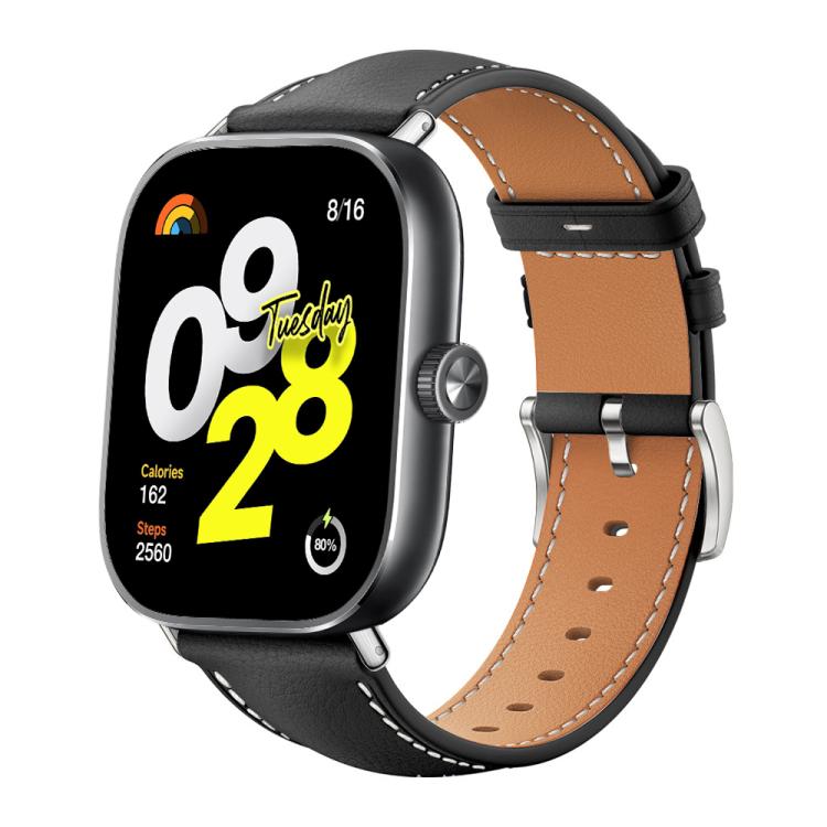 Black Shark Fine Grain Leather Watch Band for Xiaomi Smart Band 9 Pro/Redmi Watch 5 - 20mm, Black