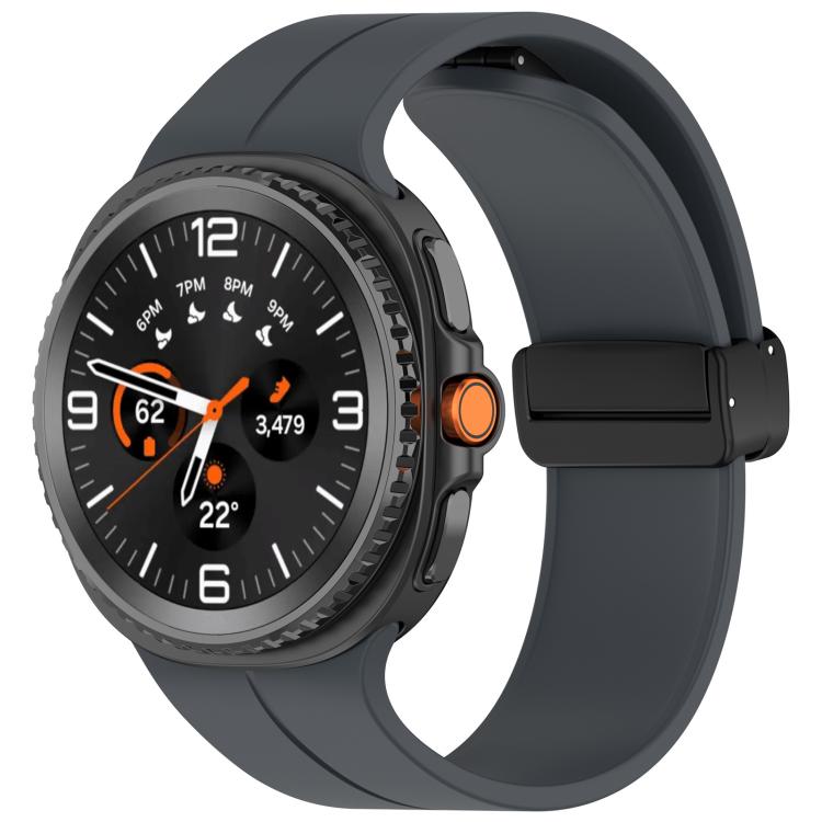 Samsung Galaxy Watch8 / Watch8 Classic xDfind Fold Black Buckle Magnetic Silicone Watch Band (Grey)
