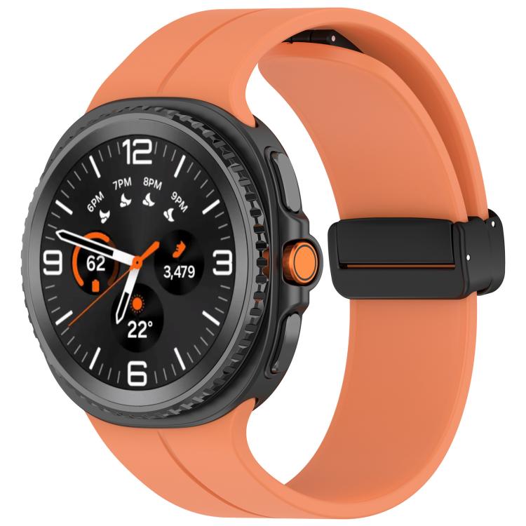 Samsung Galaxy Watch8 / Watch8 Classic xDfind Fold Black Buckle Magnetic Silicone Watch Band (Orange)
