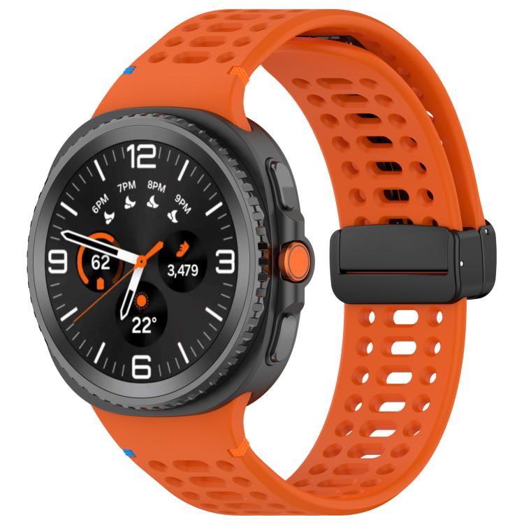 Samsung Galaxy Watch8 / Watch8 Classic xDfind Magnetic Black Buckle Silicone Watch Band (Orange)