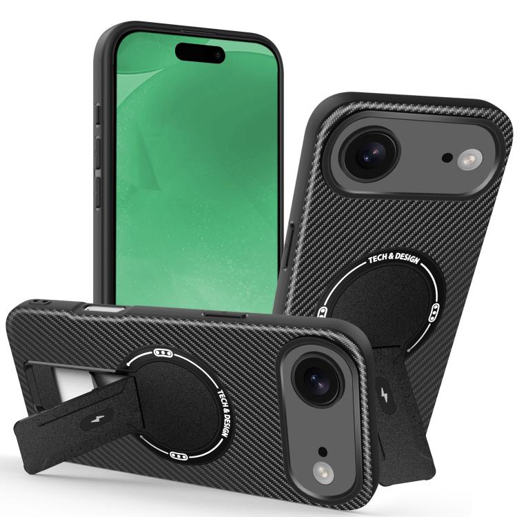 Apple iPhone 17 Air Carbon Fiber Texture MagSafe Phone Case with Holder - Black