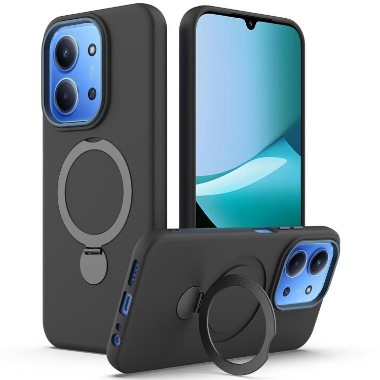 Xiaomi Redmi 15C 5G/4G EU MagSafe Compatible TPU Hybrid PC Phone Case Cover with Pivot Ring Holder - Black
