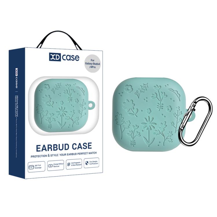 Samsung Galaxy Buds4 / 4 Pro XDcase Floral Embossing Silicone Earbuds Case with Hook - Pine Green