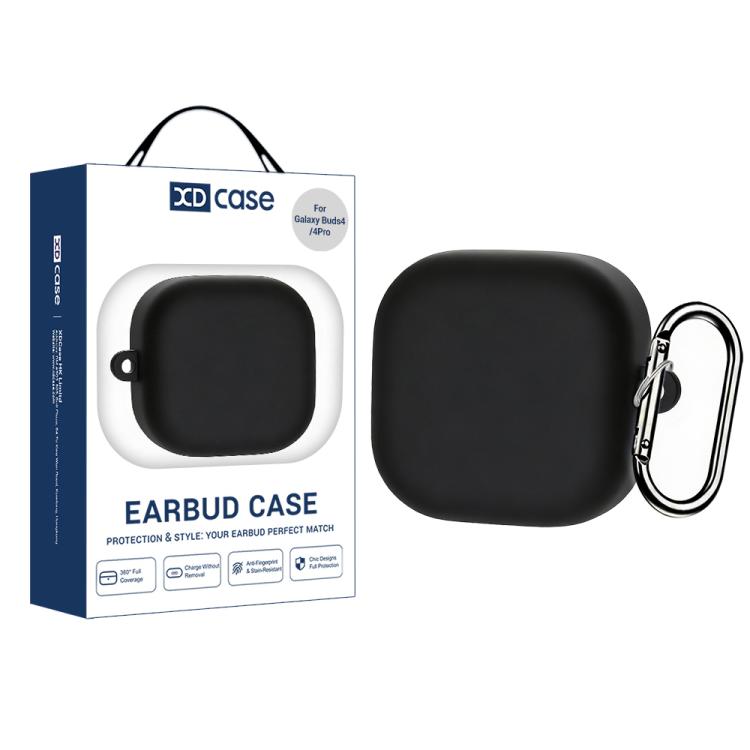 Samsung Galaxy Buds4 / 4 Pro XDcase Solid Color Liquid Silicone Earbuds Case with Hook - Black