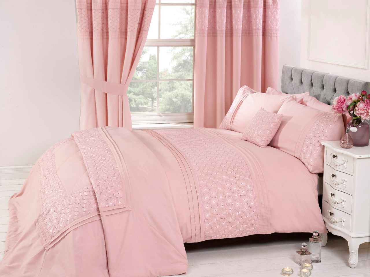 Everdean Polycotton Duvet Set With Pillowcase Double Pink