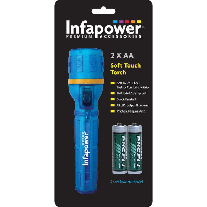 Infapower 2AA Splashproof Soft Touch Rubber Torch - Blue