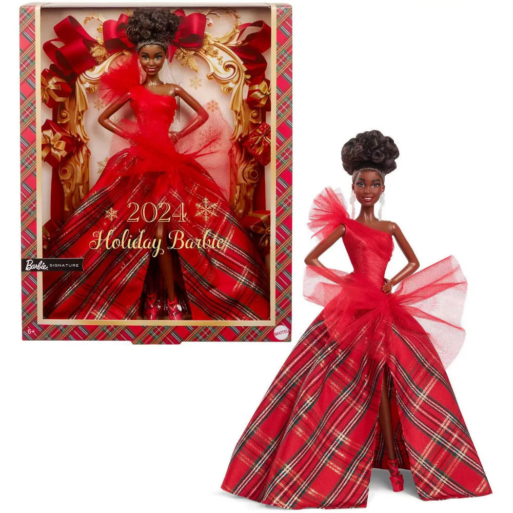 Barbie Signature 2024 Holiday Barbie Fashion Doll, Seasonal Collector Gift, Black Hair with Plaid Gown